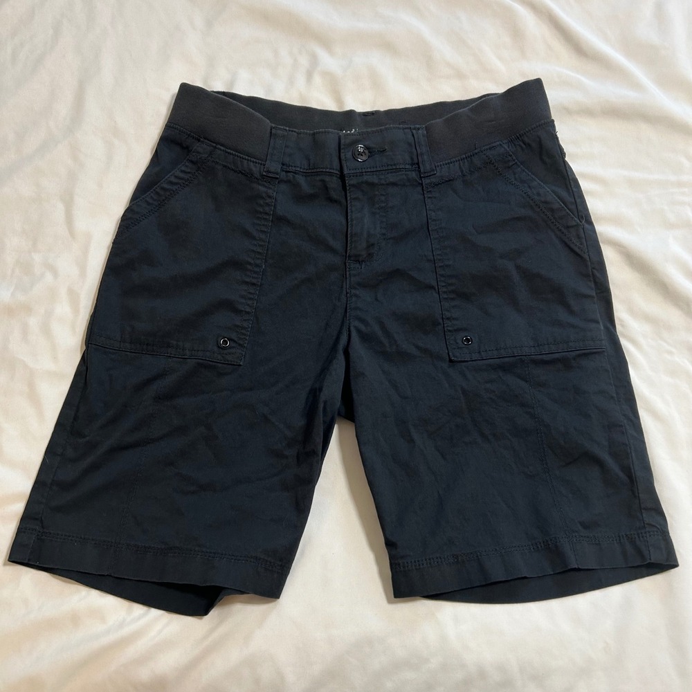 Lee Relaxed Fit Black Bermuda Shorts Womens 4 Petite Stretch Utility Cargo 1889‎